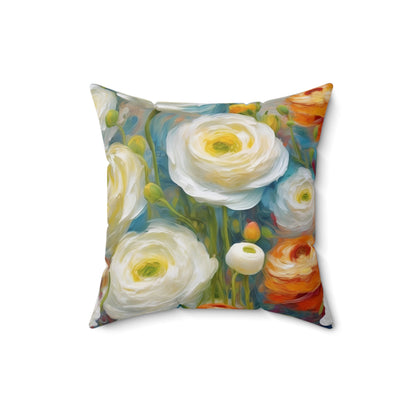 Claude Monet inspired White Ranunculus Square Pillow