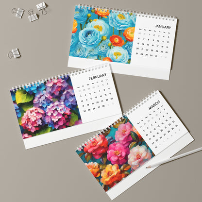 Vincent Van Gogh and Claude Monet inspired Floral Desk Calendar (2025 grid)