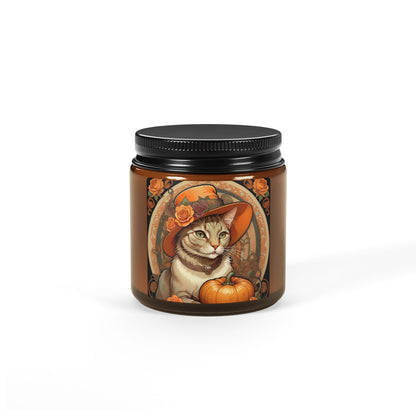 Halloween Alphonse Mucha Cat Scented Soy Candle (Amber Jar)