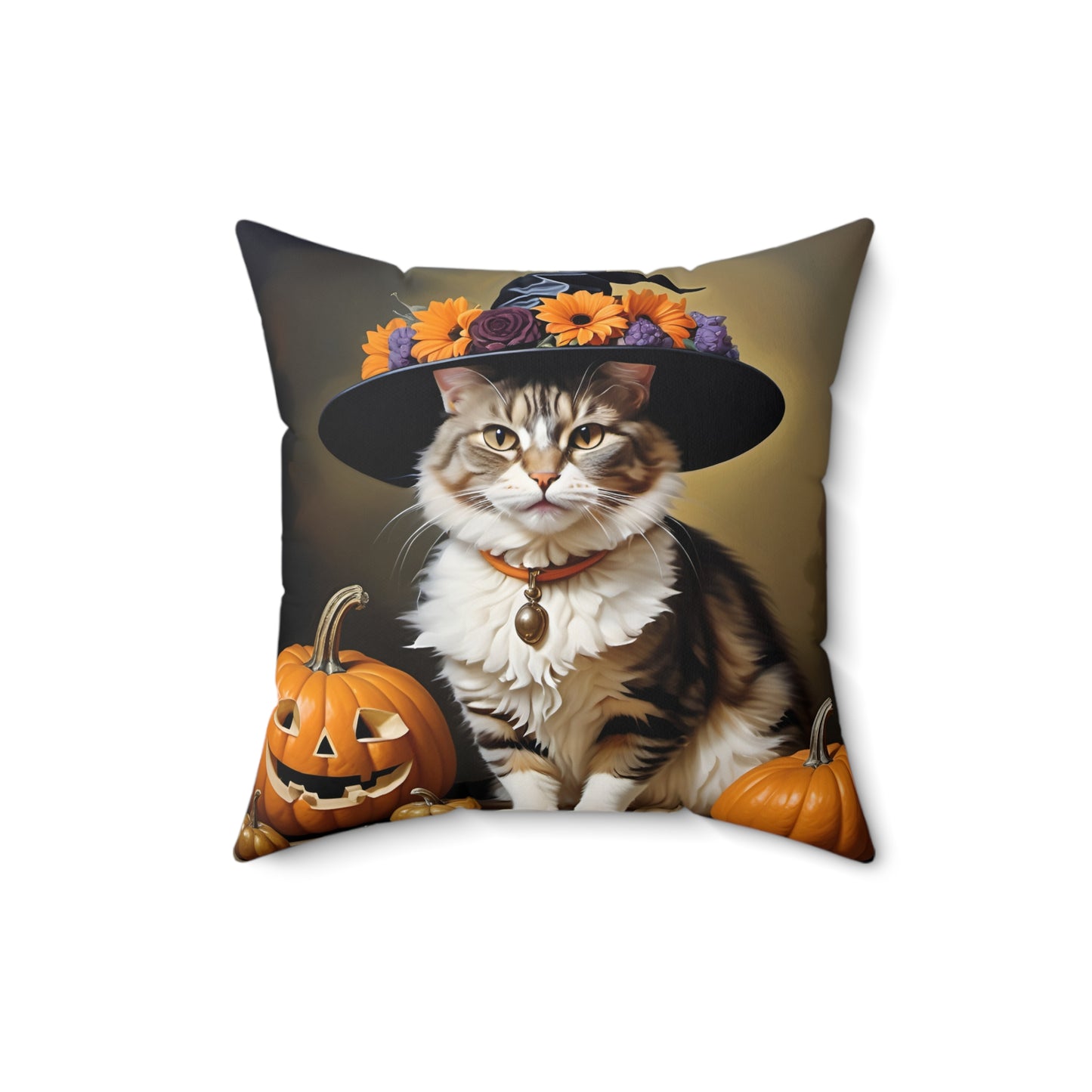 Halloween Rembrandt Witch Cat Square Pillow