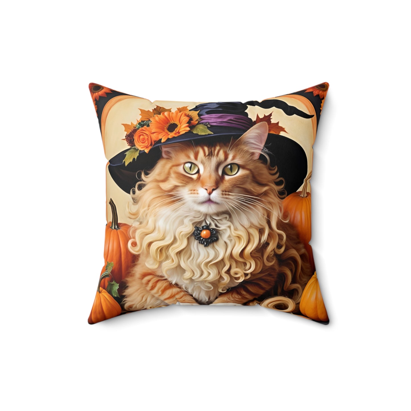 Halloween Botticelli-Inspired Witch Cat Square Pillow