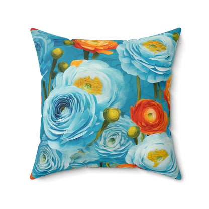 Claude Monet inspired Light Blue Ranunculus Square Pillow