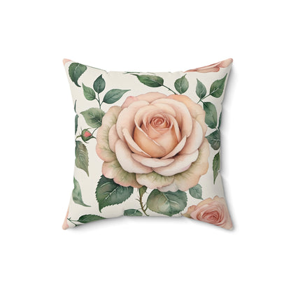 Watercolor Blooming Garden Roses Square Pillow 2