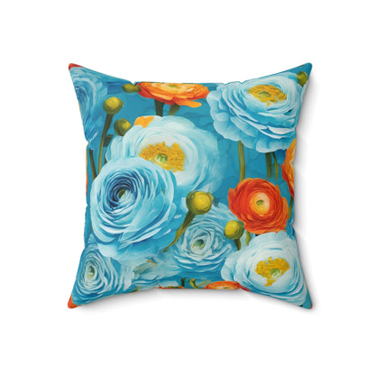 Claude Monet inspired Light Blue Ranunculus Square Pillow