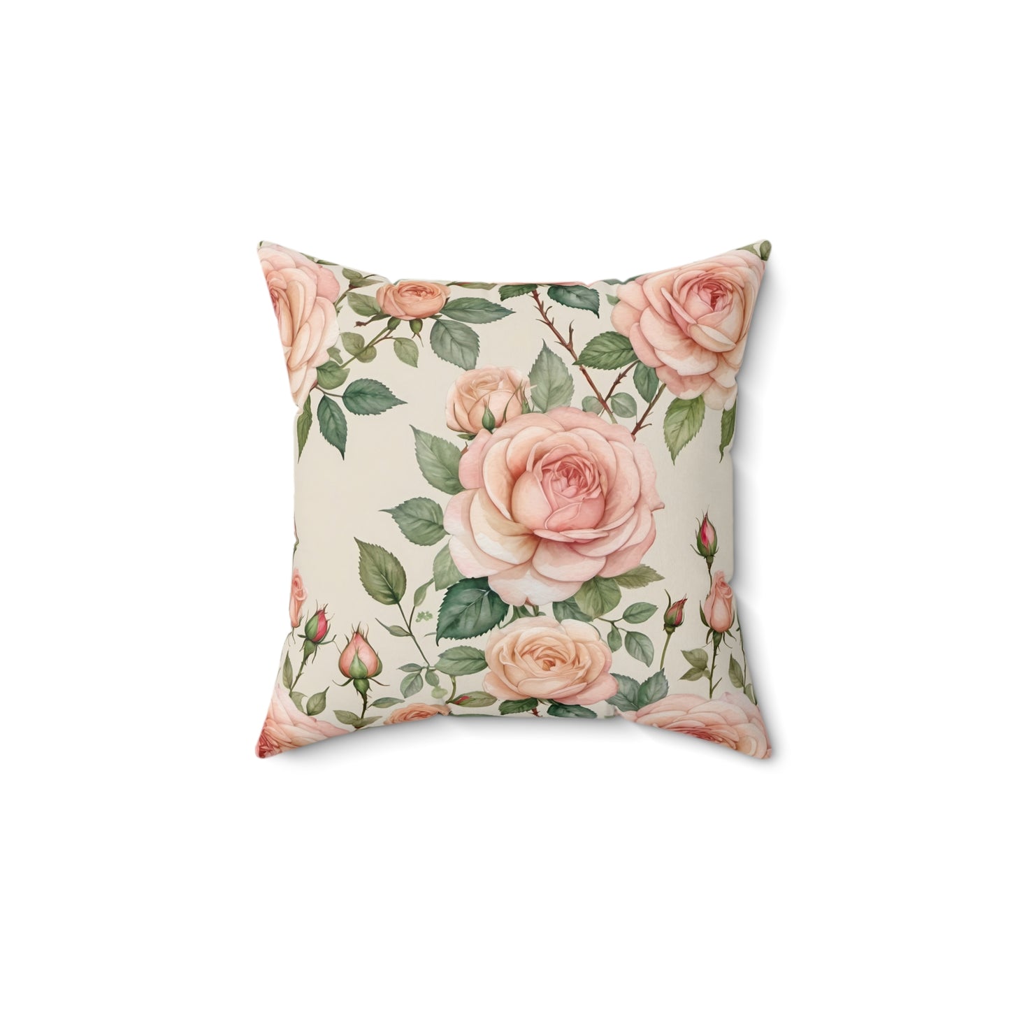 Watercolor Blooming Garden Roses Square Pillow