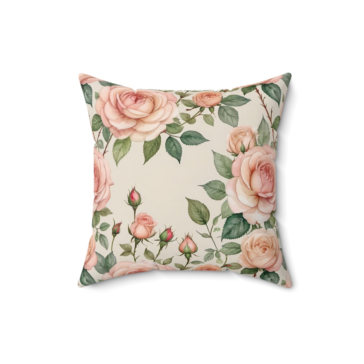 Watercolor Blooming Garden Roses Square Pillow