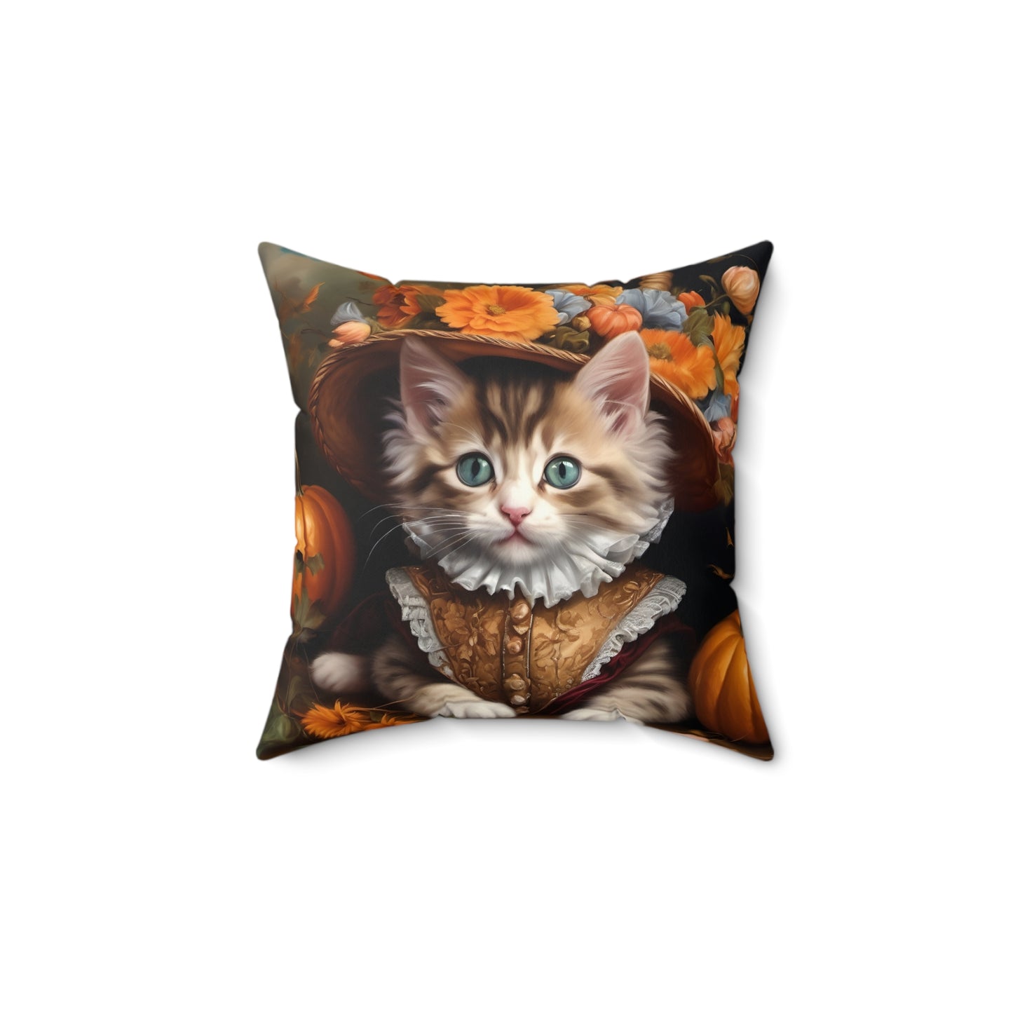 Halloween Rococo Kitten Square Pillow