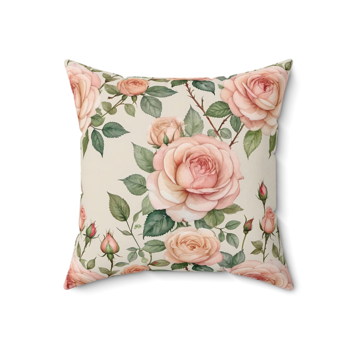 Watercolor Blooming Garden Roses Square Pillow