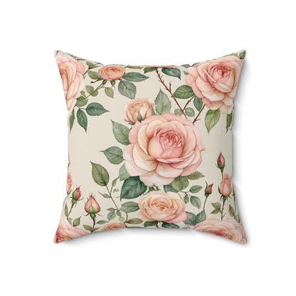 Watercolor Blooming Garden Roses Square Pillow