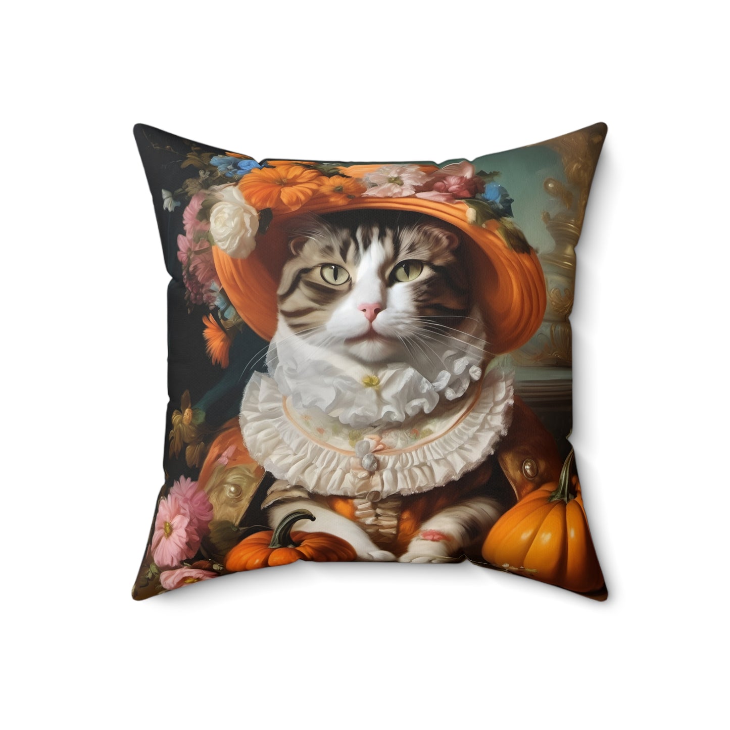 Halloween Rococo Cat Square Pillow