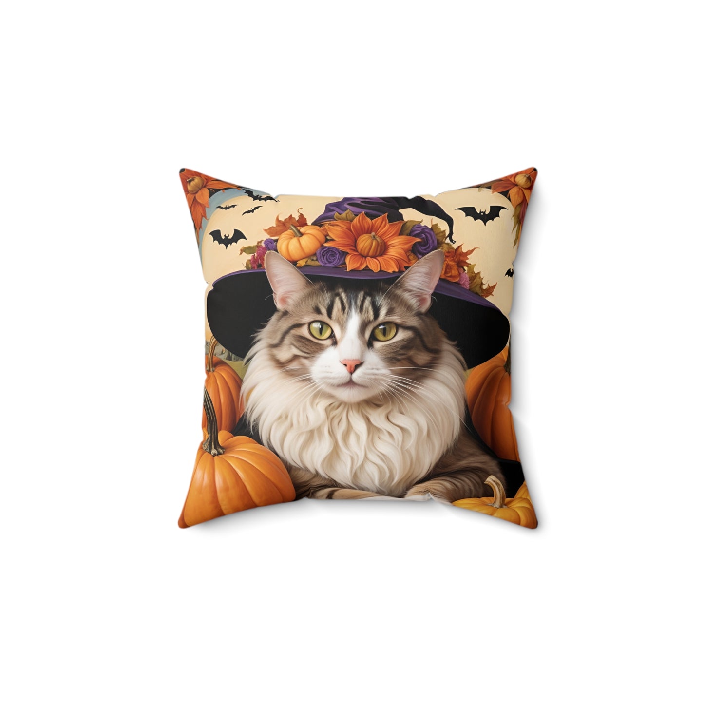 Halloween Botticelli-Inspired Witch Cat Square Pillow