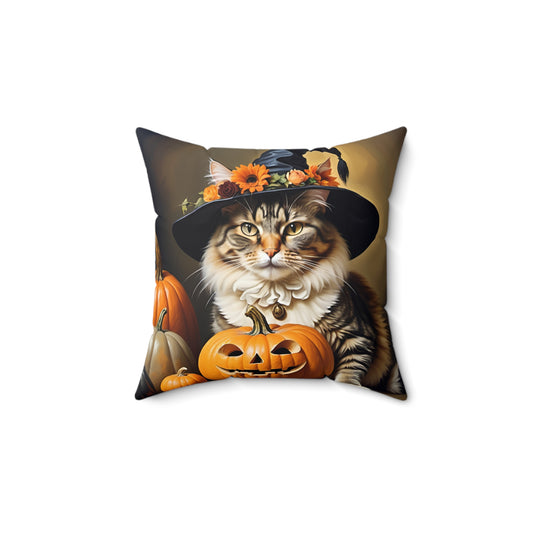 Halloween Rembrandt Witch Cat Square Pillow