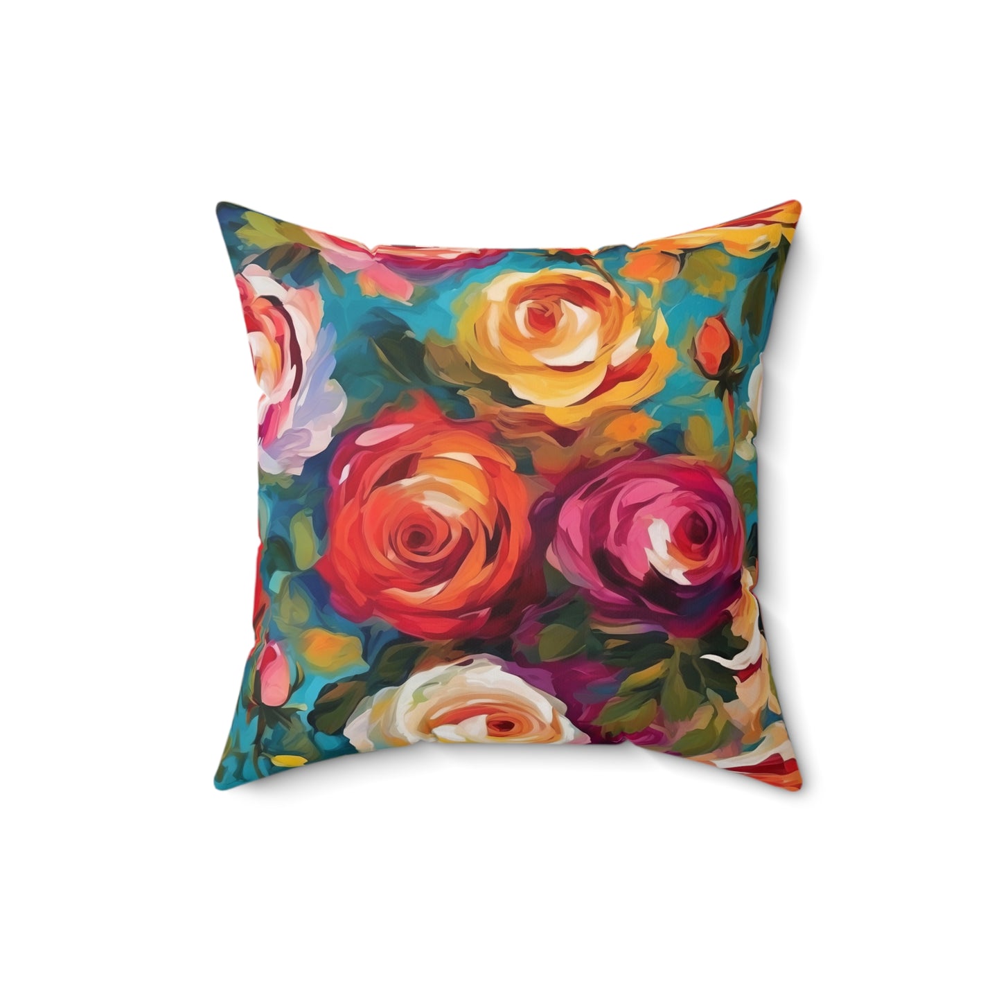 Claude Monet inspired Colorful Roses Square Pillow