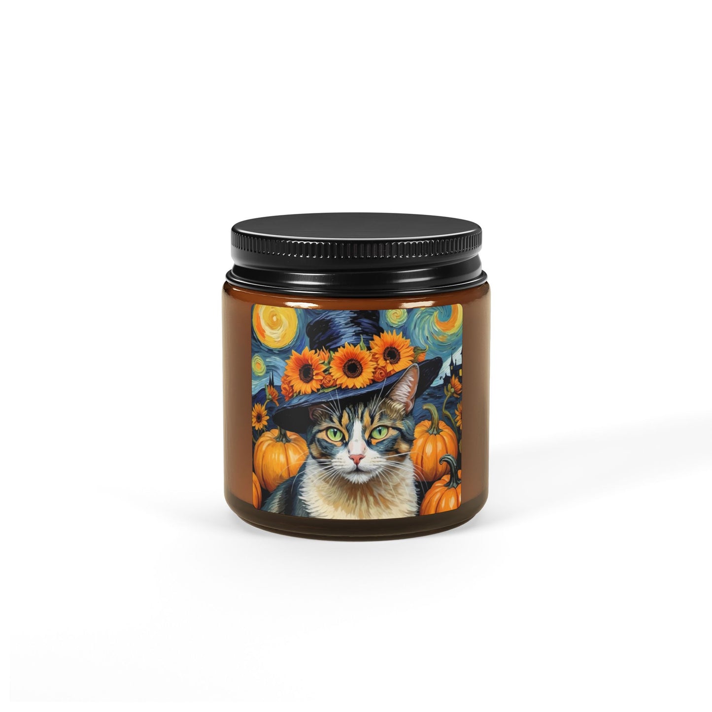 Halloween Vincent Van Gogh Cat Scented Soy Candle (Amber Jar)