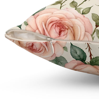 Watercolor Blooming Garden Roses Square Pillow