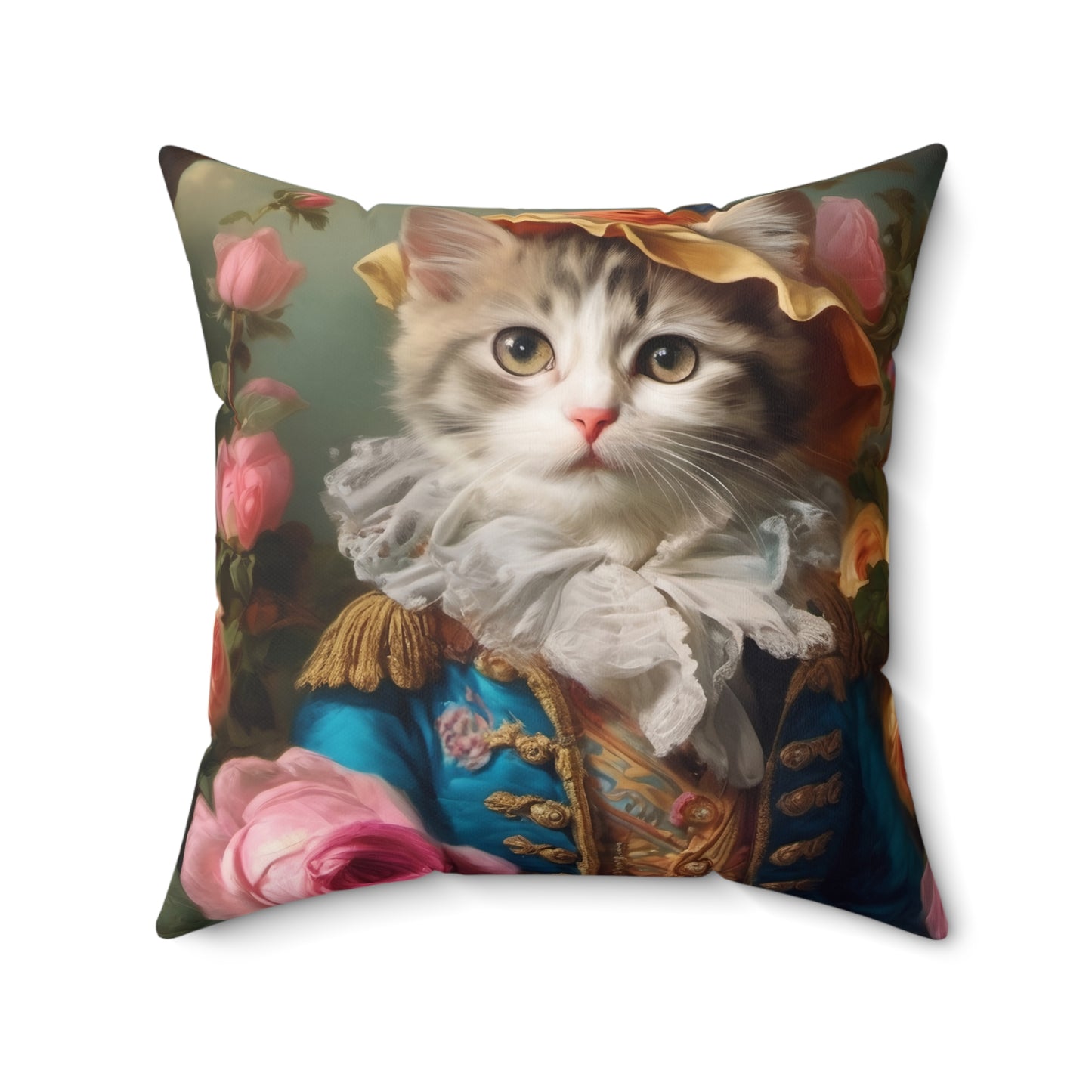 Rococo Cat Square Pillow (A Kitten)