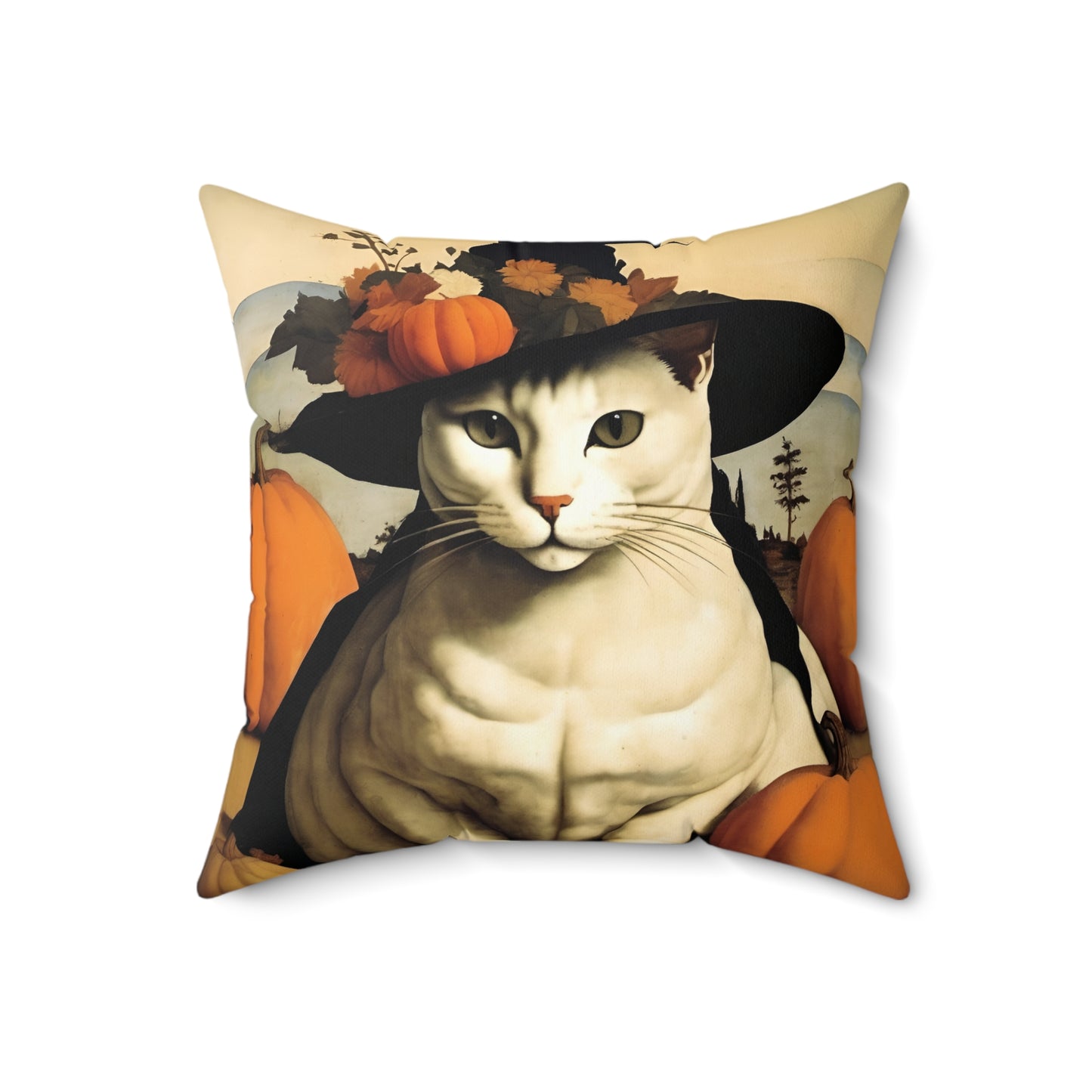 Halloween Piero Della Francesca Cat Square Pillow