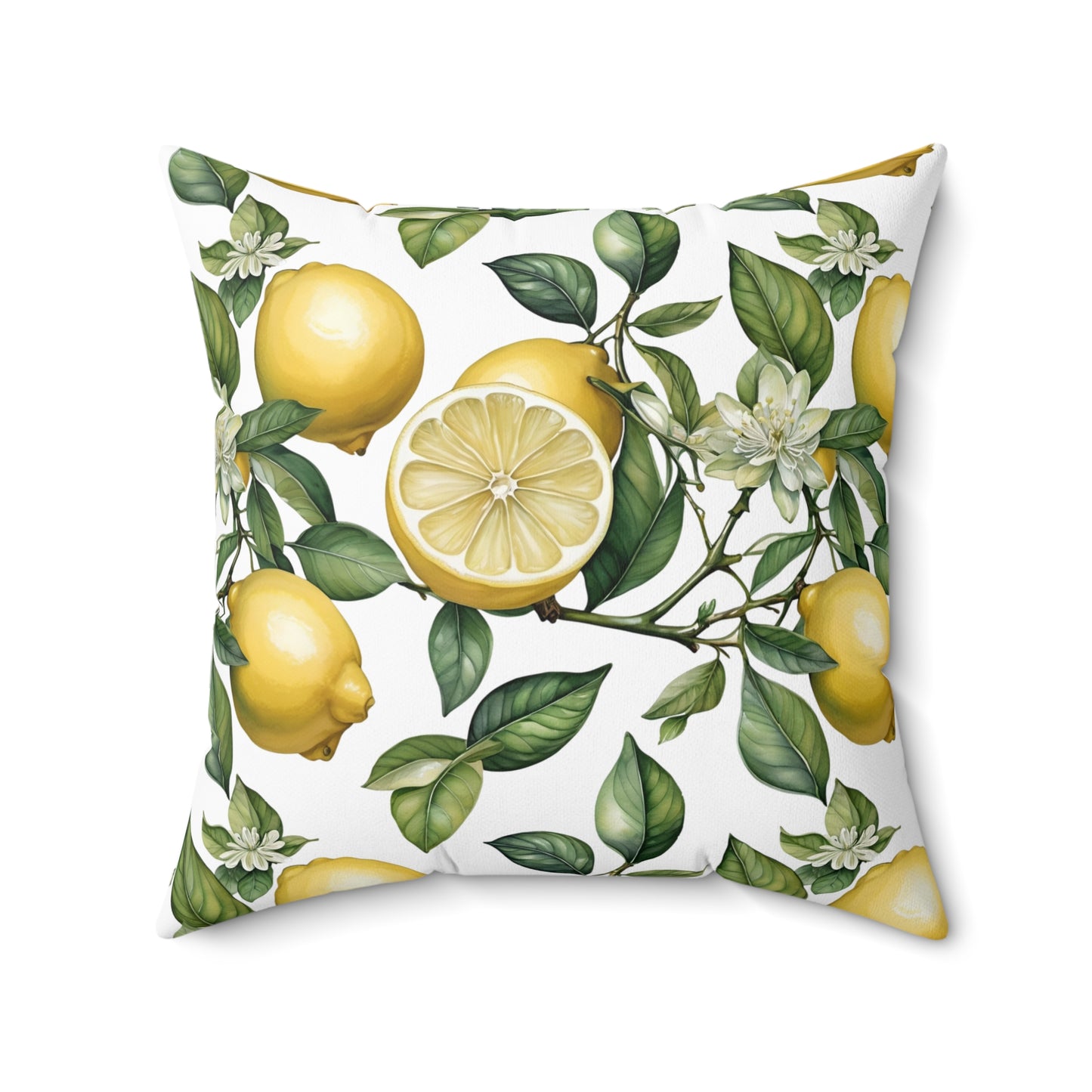 Rococo Blooming Lemons White Square Pillow