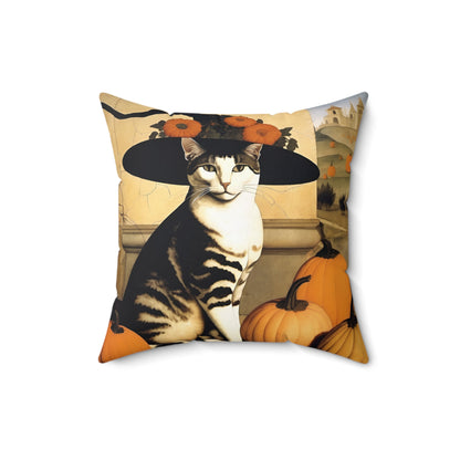 Halloween Piero Della Francesca Cat Square Pillow