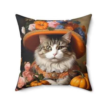 Halloween Rococo Cat Square Pillow