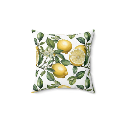 Rococo Blooming Lemons White Square Pillow