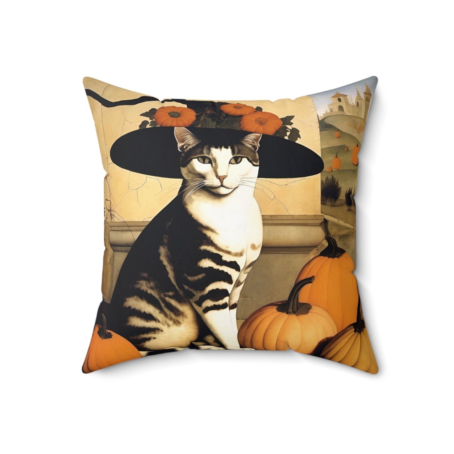 Halloween Piero Della Francesca Cat Square Pillow