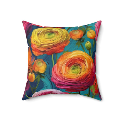 Fauvism inspired Colorful Ranunculus Square Pillow