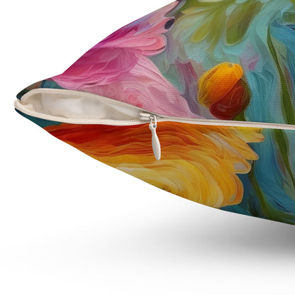 Claude Monet inspired Colorful Ranunculus Square Pillow