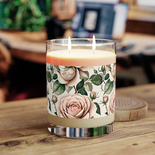 Watercolor Roses Scented Candle - Full Glass, 11oz