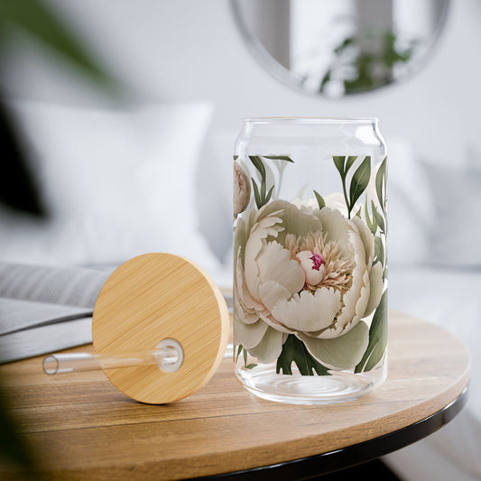 Watercolor Large Peonies Sipper Glass, 16oz