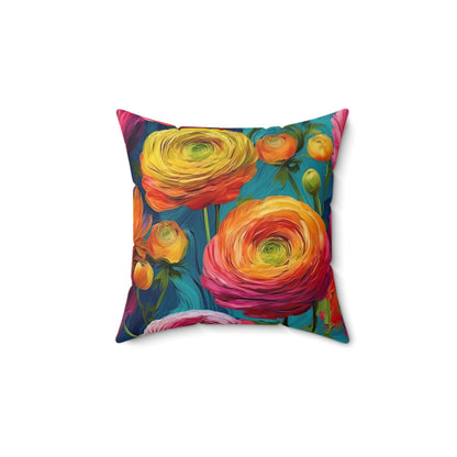 Fauvism inspired Colorful Ranunculus Square Pillow