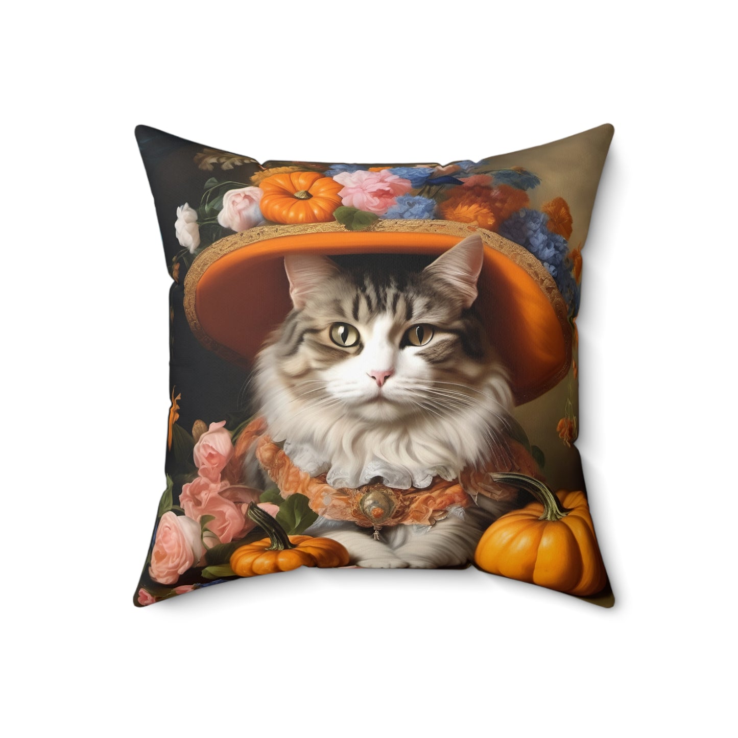 Halloween Rococo Cat Square Pillow