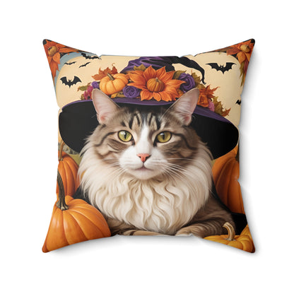 Halloween Botticelli-Inspired Witch Cat Square Pillow