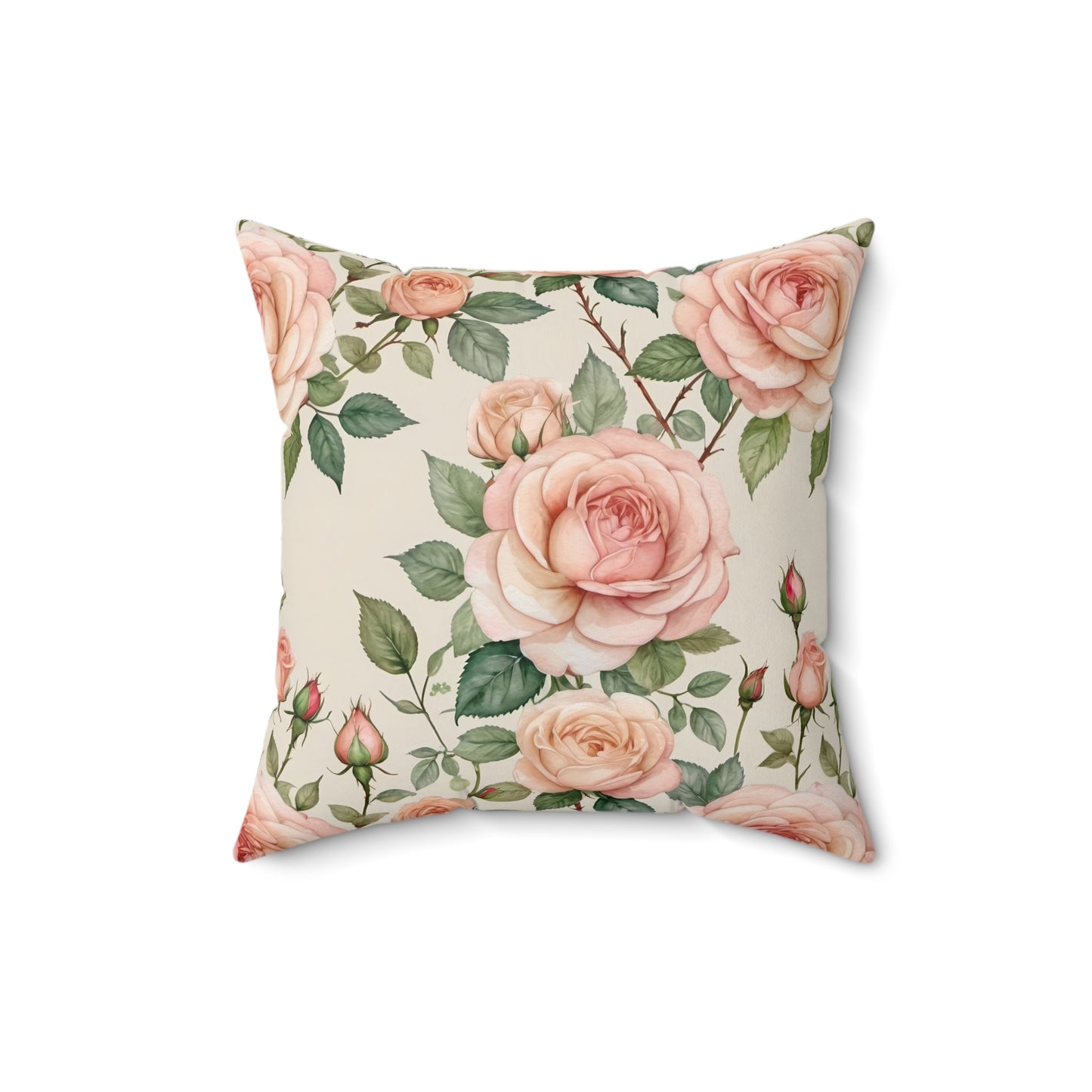 Watercolor Blooming Garden Roses Square Pillow