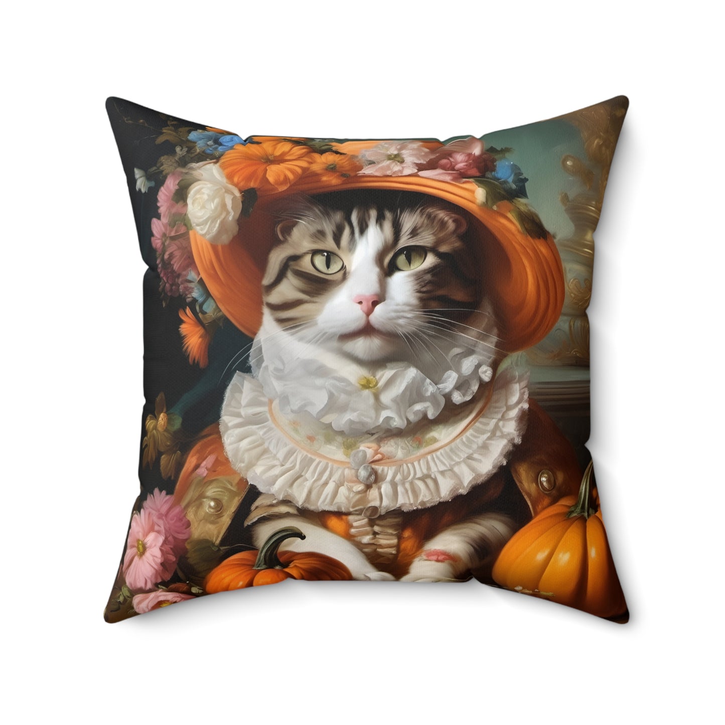 Halloween Rococo Cat Square Pillow