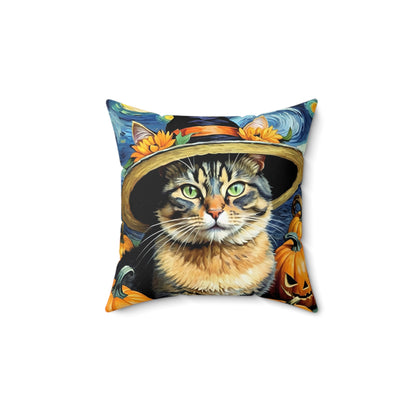 Halloween Van Gogh-Inspired Cat Square Pillow