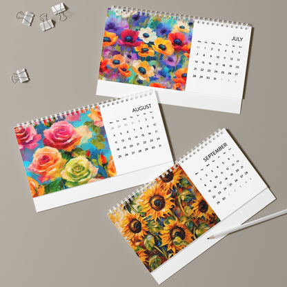 Vincent Van Gogh and Claude Monet inspired Floral Desk Calendar (2025 grid)