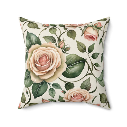 Watercolor Blooming Garden Roses Square Pillow 3