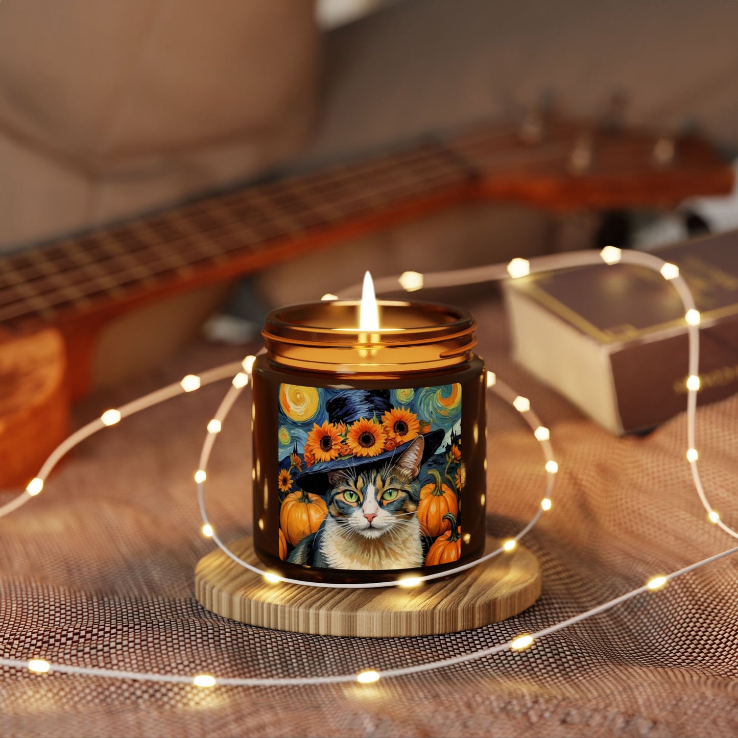 Halloween Vincent Van Gogh Cat Scented Soy Candle (Amber Jar)