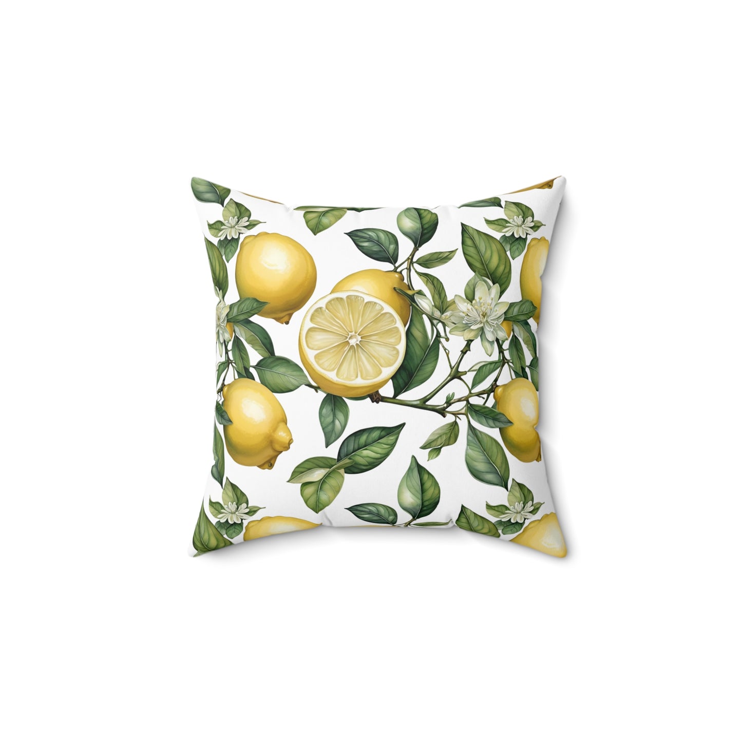 Rococo Blooming Lemons White Square Pillow