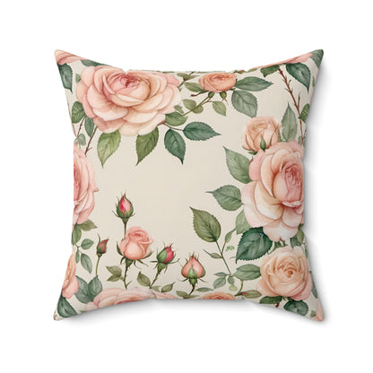 Watercolor Blooming Garden Roses Square Pillow