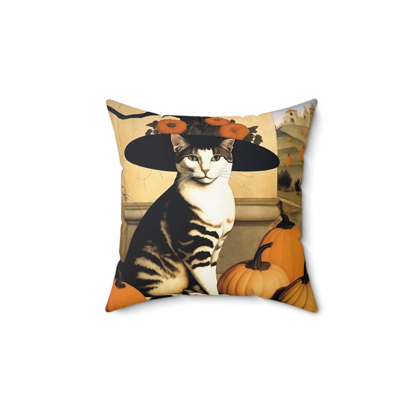 Halloween Piero Della Francesca Cat Square Pillow