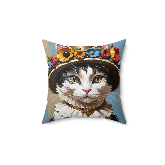 Oil Painting Cat Square Pillow