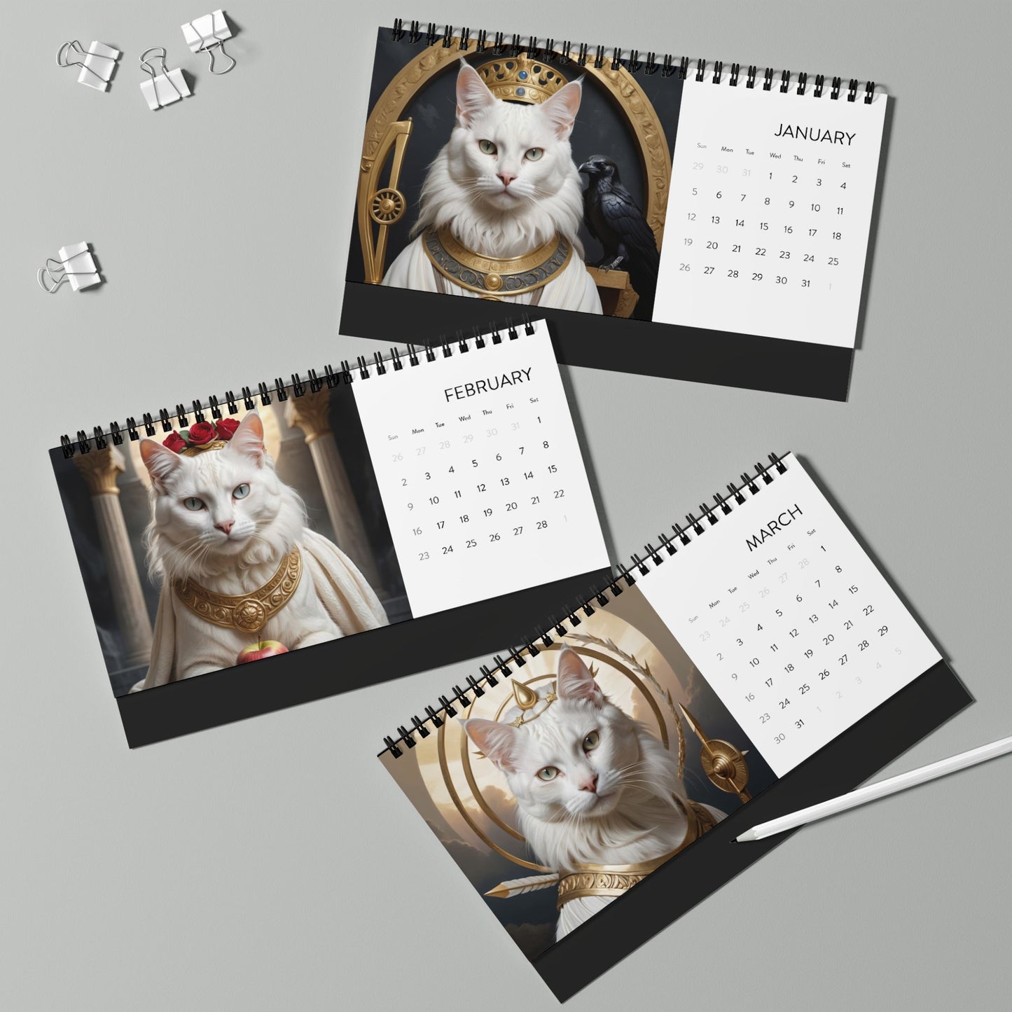 Cats of Olympus Desktop Calendar (2025 grid)