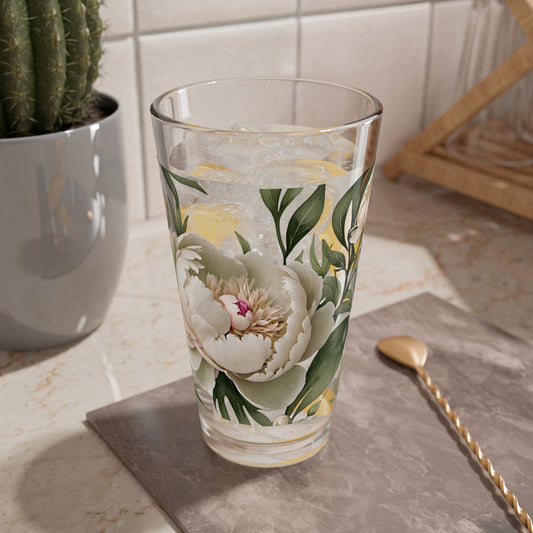 Watercolor Peonies Mixing Glass, 16oz