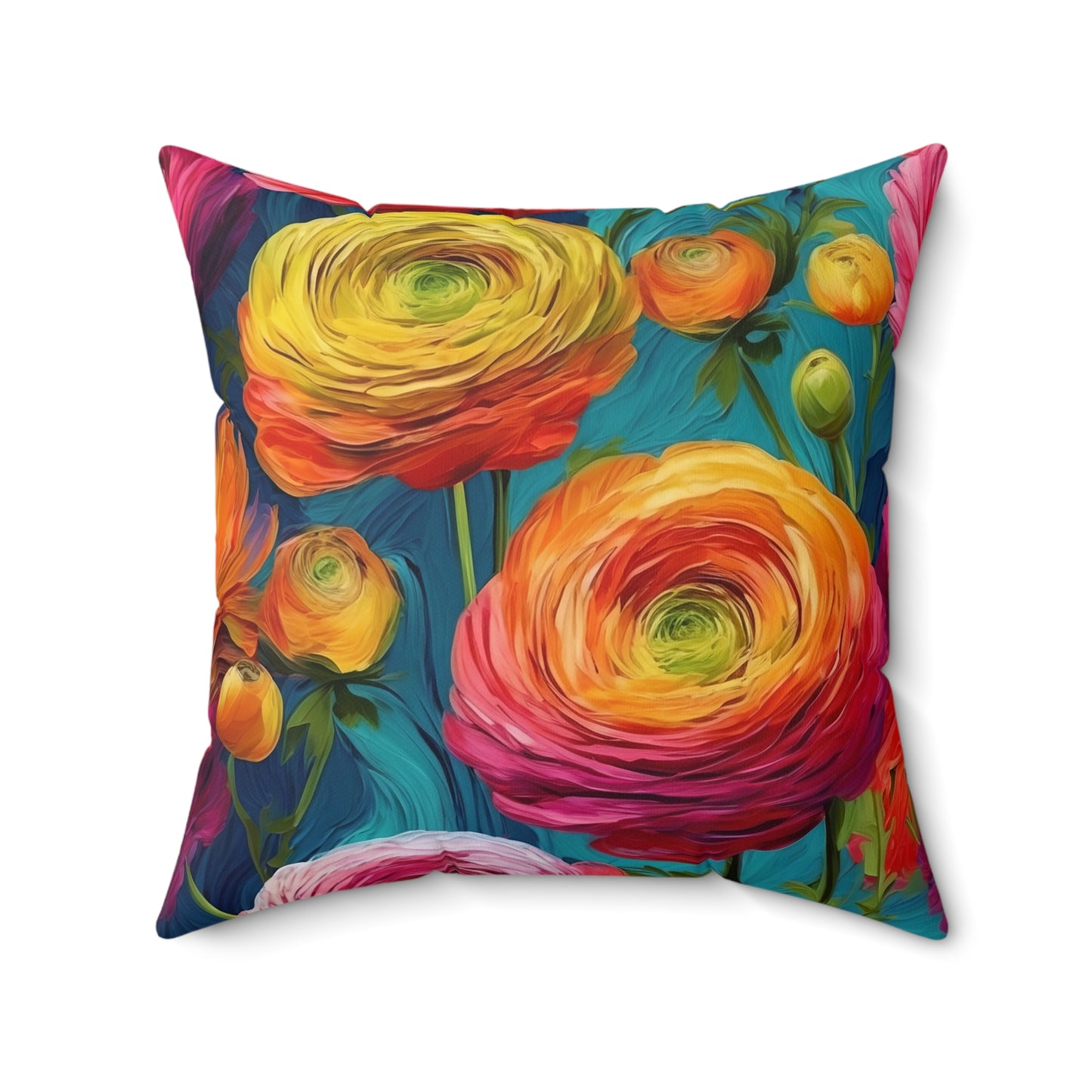 Fauvism inspired Colorful Ranunculus Square Pillow