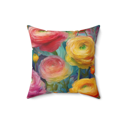 Claude Monet inspired Colorful Ranunculus Square Pillow