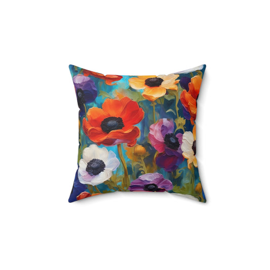 Claude Monet inspired Colorful Anemones Square Pillow