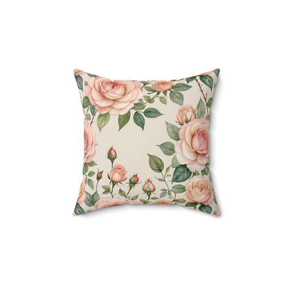 Watercolor Blooming Garden Roses Square Pillow