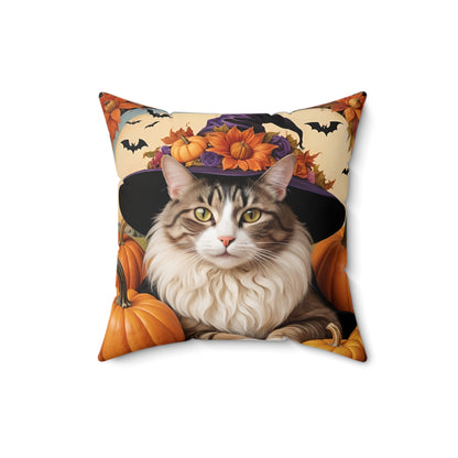 Halloween Botticelli-Inspired Witch Cat Square Pillow